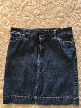 Eddie Bauer Blue Denim Skirt Womens 18 Pencil 100% Cotton Front Zip Pockets